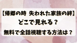 【帰郷の時失われた家族の絆】どこで見れる？無料で全話視聴する方法は？