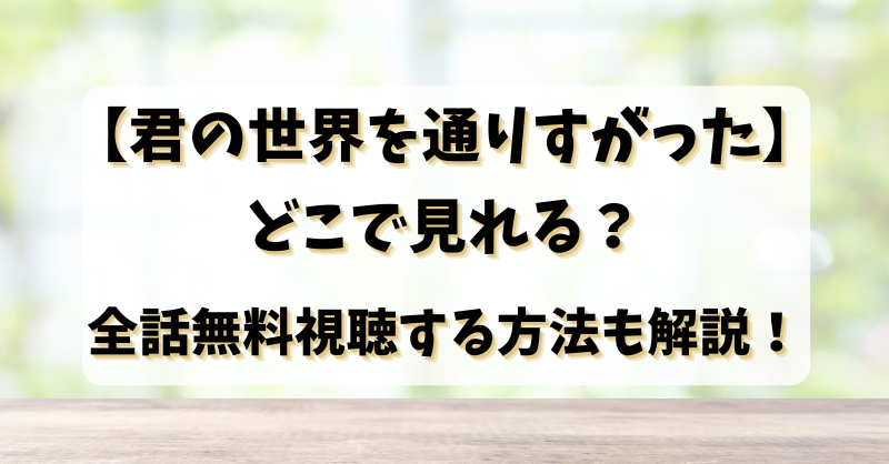 【君の世界を通りすがった】どこで見れる？全話無料視聴する方法も解説！