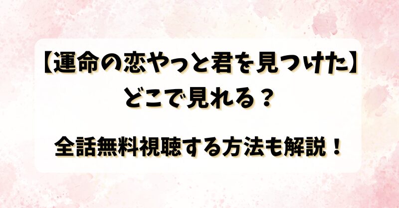 【運命の恋やっと君を見つけた】どこで見れる？全話無料視聴する方法も解説！